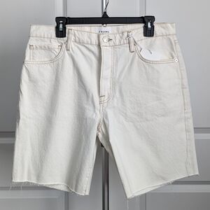 Frame Denim Shorts Le Slouch Bermuda Length Raw Cut Hem Loose Fit Ecru 29 NWT